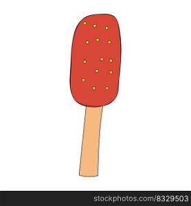 Fruit popsicle on stick in style of doodle. Vector isolated image in style of doodle for web design or print. Fruit popsicle on stick in style of doodle