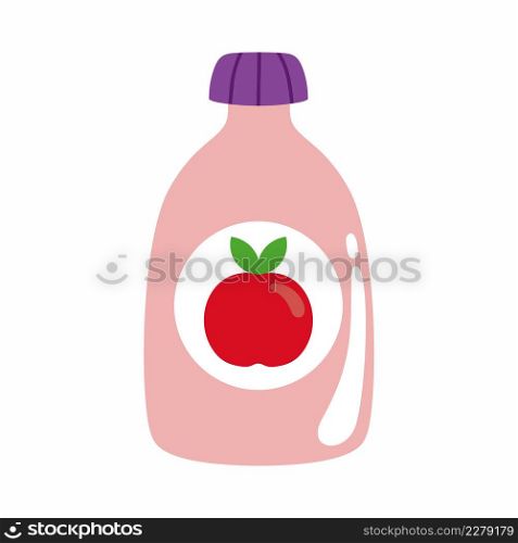 Fruit puree for baby food. Mashed potatoes with an apple for a snack on a walk. Vector icon in the cartoon style.