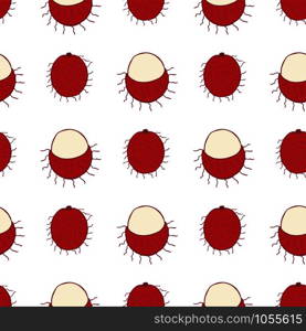 Fruit rambutan seamless pattern, great design for any purposes. Hand drawn fabric texture pattern. Healthy food background. Vector flat style summer graphic. On white background.. Fruit rambutan seamless pattern