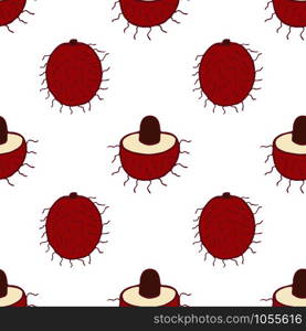 Fruit rambutan seamless pattern, great design for any purposes. Hand drawn fabric texture pattern. Healthy food background. Vector flat style summer graphic. On white background.. Fruit rambutan seamless pattern