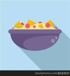 Fruit salad bowl icon flat vector. Healthy food. Diet meal. Fruit salad bowl icon flat vector. Healthy food