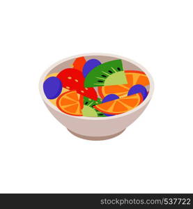 Fruit salad icon in isometric 3d style isolated on white background. Salad with fresh fruits and berries. Fruit salad icon, isometric 3d style