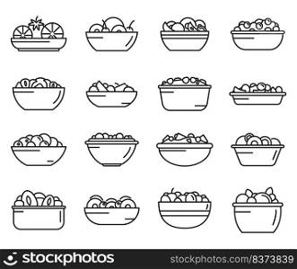 Fruit salad icons set outline vector. Meal calorie. Fresh food. Fruit salad icons set outline vector. Meal calorie