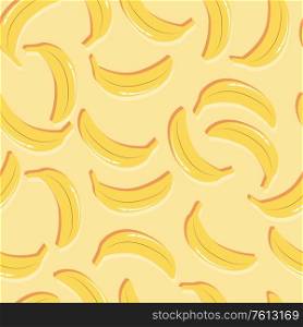 Fruit seamless pattern, bananas with double shadow on light yellow background. Summer vibrant design. Exotic tropical fruit. Colorful vector illustration