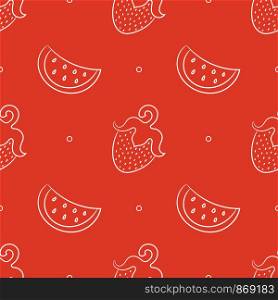 Fruit seamless pattern. Color vector background. Watermelon and strawberry. Summer and spring print. Doodle sketch