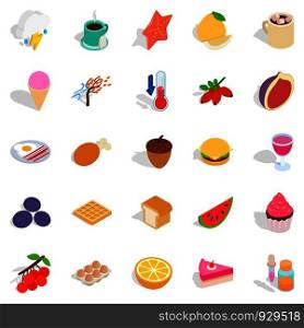 Fruit snack icons set. Isometric set of 25 fruit snack vector icons for web isolated on white background. Fruit snack icons set, isometric style