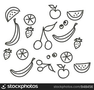 Fruit stroke line hand drawn design, illustration, vector on white background.