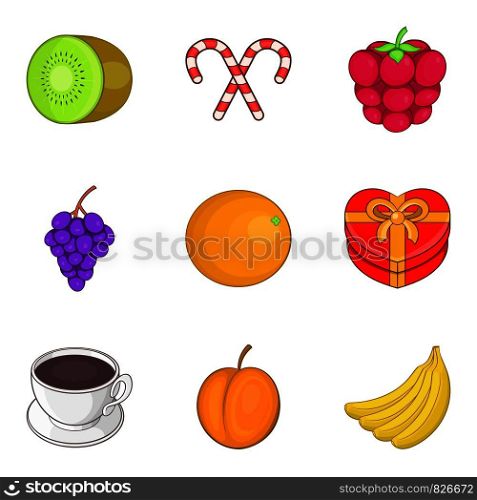 Fruit supplement icons set. Cartoon set of 9 fruit supplement vector icons for web isolated on white background. Fruit supplement icons set, cartoon style