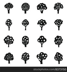 Fruit tree icons set simple vector. Apple garden. Tree fruit. Fruit tree icons set simple vector. Apple garden