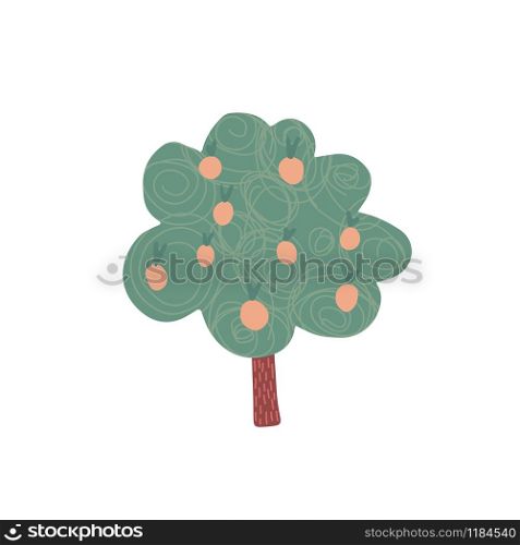 Fruit tree in hand drawn style isolated on white background. Cartoon apple tree. Doodle vector illustration. Fruit tree in hand drawn style isolated on white background. Cartoon apple tree.