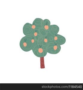Fruit tree in hand drawn style isolated on white background. Cartoon apple tree. Doodle vector illustration. Fruit tree in hand drawn style isolated on white background. Cartoon apple tree.
