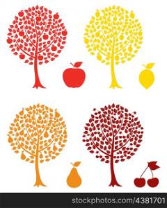 Fruit tree. Set of fruit trees. A vector illustration