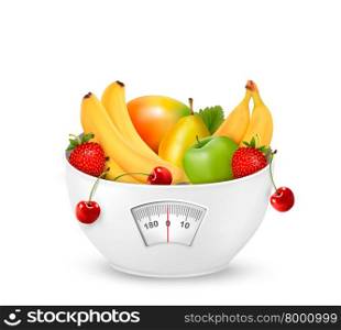 Fruit with in a weight scale. Diet concept. Vector.