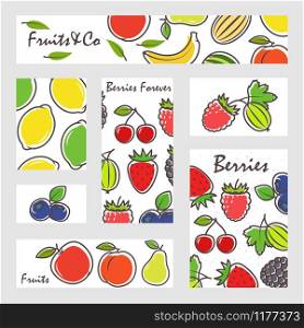 Fruits and berries banner templates set, vector illustration. Fruits and berries banners set vector illustration