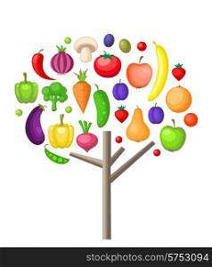 Fruits and vegetable tree, vegetarian concept.