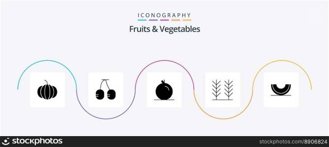 Fruits and Vegetables Glyph 5 Icon Pack Including . slice. cereal. melon. food