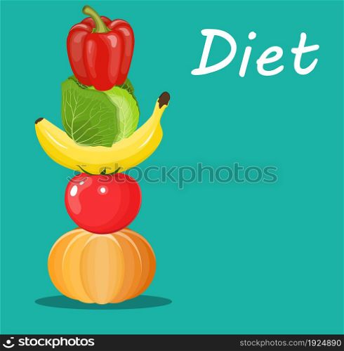 fruits and vegetables. Healthy diet concept. Vector illustration in flat style. fruits and vegetables.