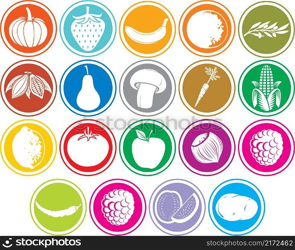 Fruits and vegetables icons buttons set vector
