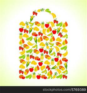 Fruits and vegetables in the shape of shopping bag.