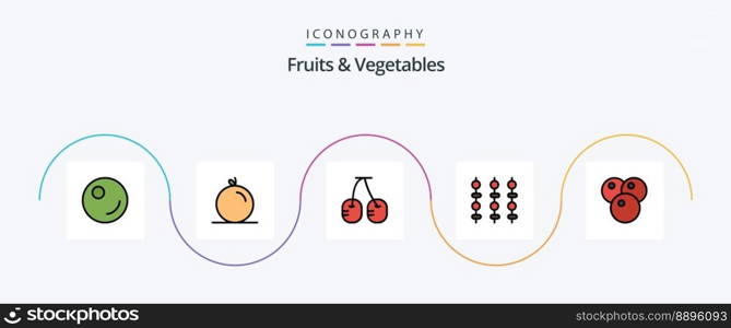 Fruits and Vegetables Line Filled Flat 5 Icon Pack Including . grill. fruit. cherry