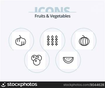 Fruits and Vegetables Line Icon Pack 5 Icon Design. vegetables. cherry. bell. wheat. cereal