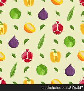 Fruits and vegetables seamless pattern. Vegetarian food, healthy eating concept. Flat vector illustration.. Fruits and vegetables seamless pattern. Vegetarian food, healthy eating concept. Flat vector illustration