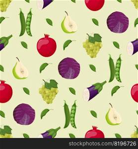 Fruits and vegetables seamless pattern. Vegetarian food, healthy eating concept. Flat vector illustration.. Fruits and vegetables seamless pattern. Vegetarian food, healthy eating concept. Flat vector illustration
