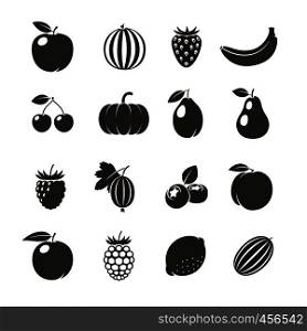 Fruits Black Icons. Different fruits icons on white background. Vector illustration. Vector Fruits Black Icons