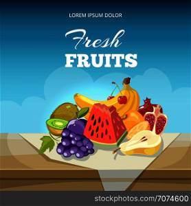 Fruits concept vector background. Fresh food poster banner template illustration. Fruits concept vector background. Food poster template