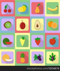 fruits flat set icons with the shadow vector illustration isolated on background