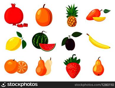 Fruits icon set. Cartoon set of fruits vector icons for web design isolated on white background. Fruits icon set, cartoon style