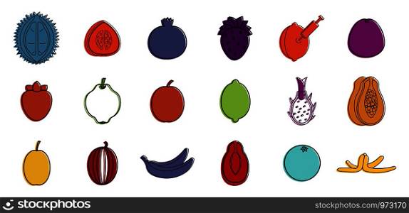 Fruits icon set. Color outline set of fruits vector icons for web design isolated on white background. Fruits icon set, color outline style