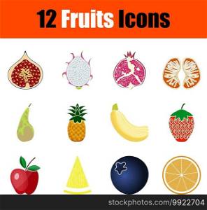 Fruits Icon Set. Flat Design. Fully editable vector illustration. Text expanded.