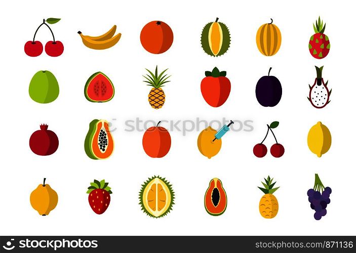 Fruits icon set. Flat set of fruits vector icons for web design isolated on white background. Fruits icon set, flat style