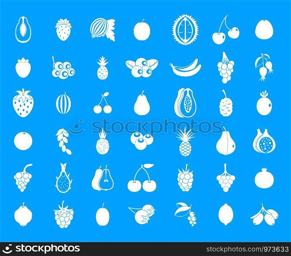 Fruits icon set. Simple set of fruits vector icons for web design isolated on blue background. Fruits icon blue set vector