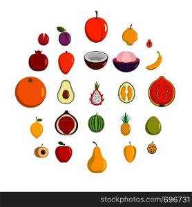 Fruits icons set. Flat illustration of 25 fruits vector icons isolated on white background. Fruits icons set, flat style