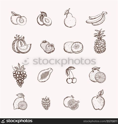 Fruits icons set of ananas apple bananas and cherry isolated vector illustration