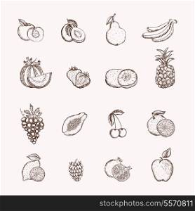 Fruits icons set of ananas apple bananas and cherry isolated vector illustration