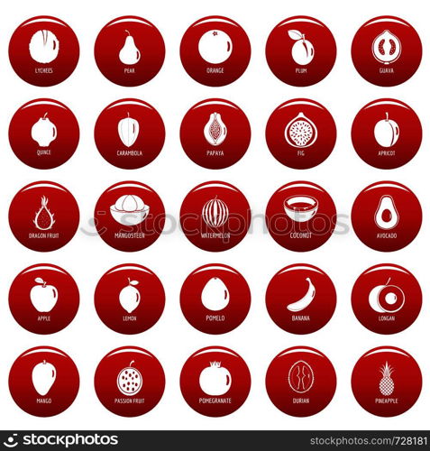 Fruits icons set. Simpe illustration of 25 fruits vector icons red isolated. Fruits icons set vetor red