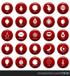 Fruits icons set. Simpe illustration of 25 fruits vector icons red isolated. Fruits icons set vetor red