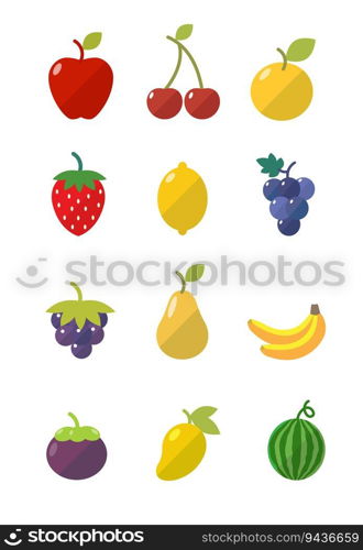 Fruits icons set vector, Set of vector flat color icons. Collection of fruits and berries. Modern minimalistic design