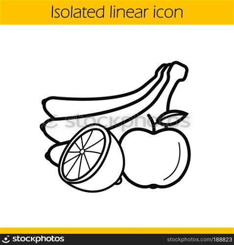 Fruits linear icon. Thin line illustration. Bananas branch, lemon and apple contour symbol. Still life. Vector isolated outline drawing. Fruits linear icon