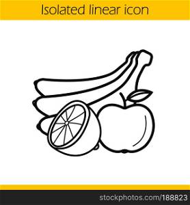 Fruits linear icon. Thin line illustration. Bananas branch, lemon and apple contour symbol. Still life. Vector isolated outline drawing. Fruits linear icon