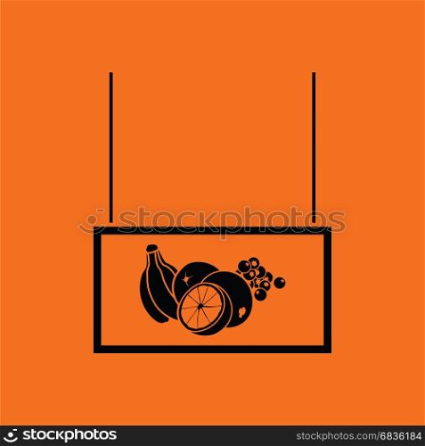 Fruits market department icon. Orange background with black. Vector illustration.