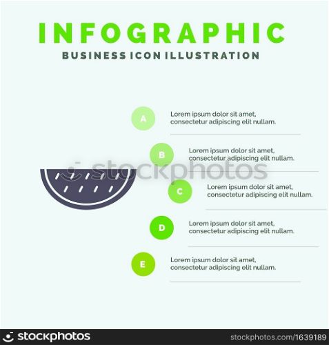 Fruits, Melon, Summer, Water Solid Icon Infographics 5 Steps Presentation Background
