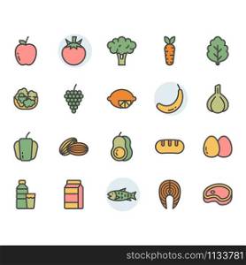 Fruits related icon and symbol set in color outline design