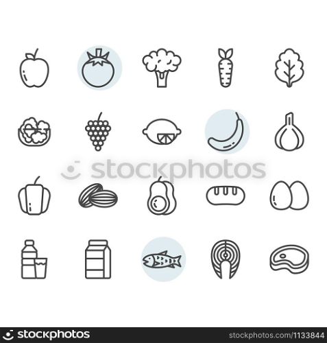 Fruits related icon and symbol set in outline design
