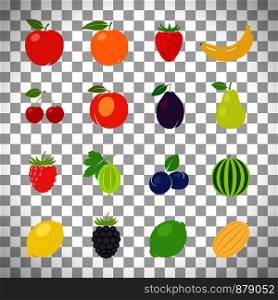 Fruits retro illustration set isolated on transparent background. Fruits retro set on transparent background