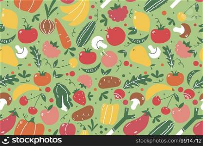 Fruits seamless pattern set. Hand drawn doodle fruits and berries vegan nutrition or vegetarian meal menu watermelon mango banana and strawberry. Tropical juice products illustration.. Fruits seamless pattern
