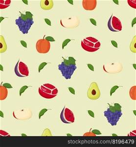 Fruits seamless pattern. Vegetarian food, healthy eating concept. Flat vector illustration.. Fruits seamless pattern. Vegetarian food, healthy eating concept. Flat vector illustration